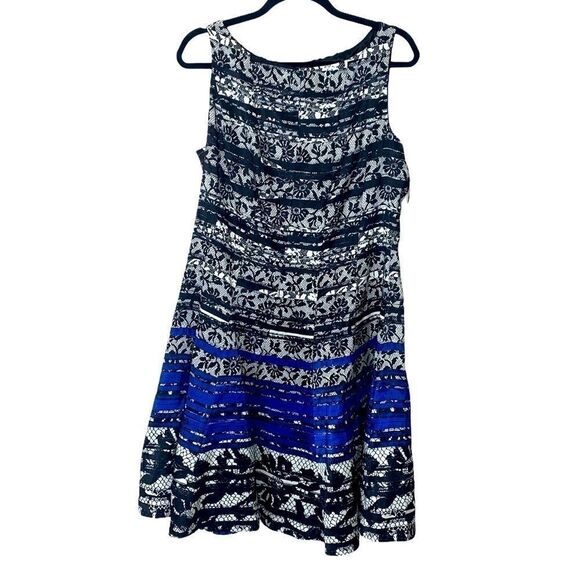 Metaphor NWT black blue dress fit n flare size 14 E1 - Picture 1 of 10